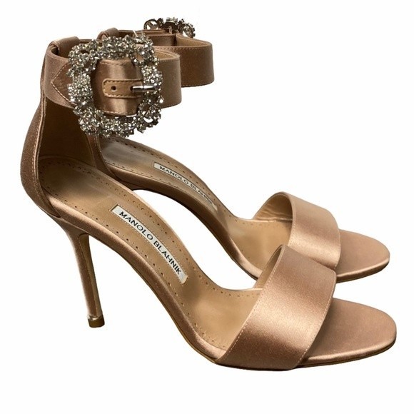 Manolo Blahnik Shoes - Manolo Blahnik Heels Sanghal Ankle Strap Jewel Buckle Sandals Nude Flesh 38.5